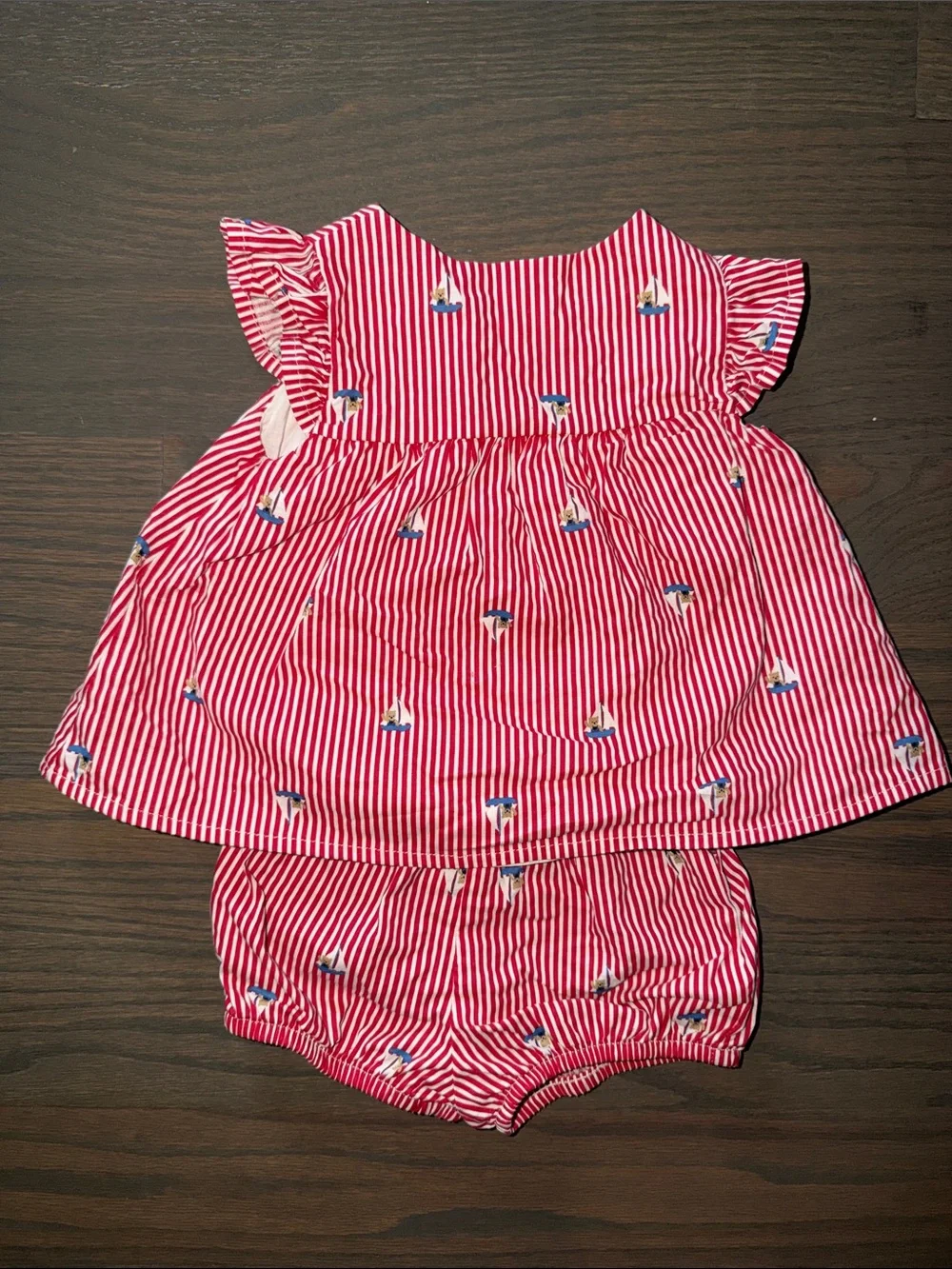 Baby B’Gosh 12M Red White Striped Sailboat Dress Bloomer Set